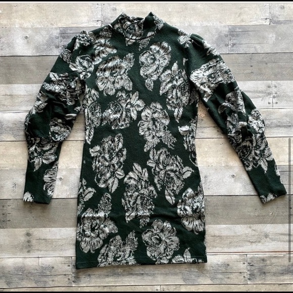 Free People Floral Wool Blend Mock Neck Mini Dress - Picture 4 of 8